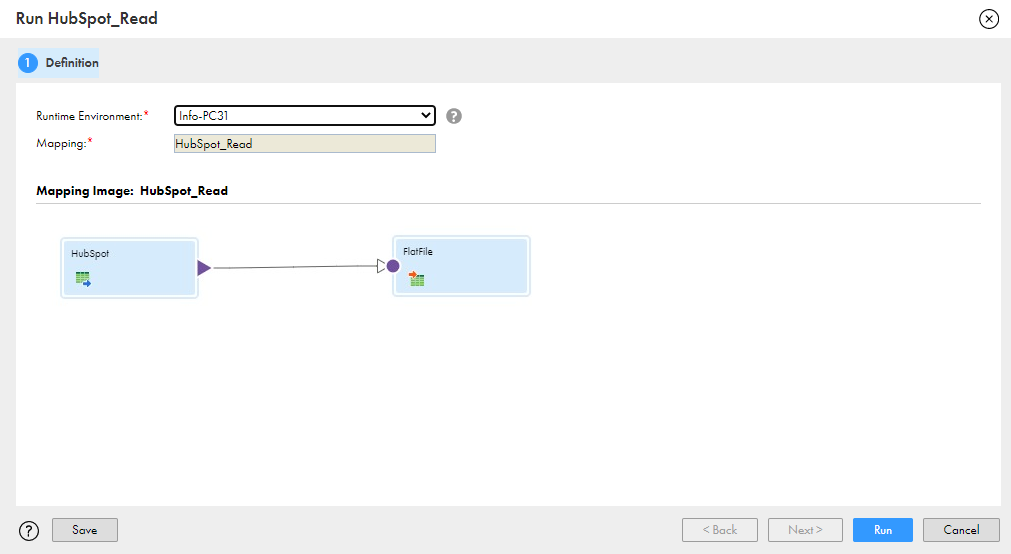 The Mapping task wizard containing a selected mapping. The Mapping task wizard containing a selected mapping.