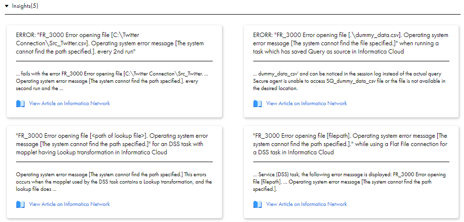 The Insights area includes links to documentation for resolving errors.