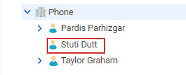 The image shows the Phone hierarchy with the moved record Stuti Dutt.