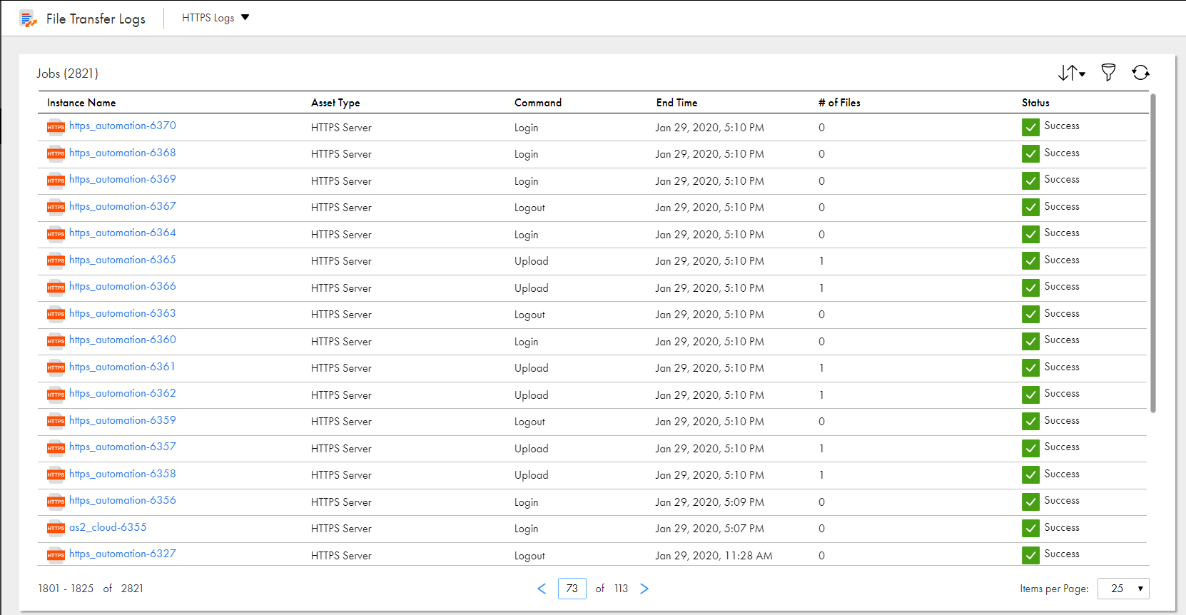 HTTPS file transfer logs