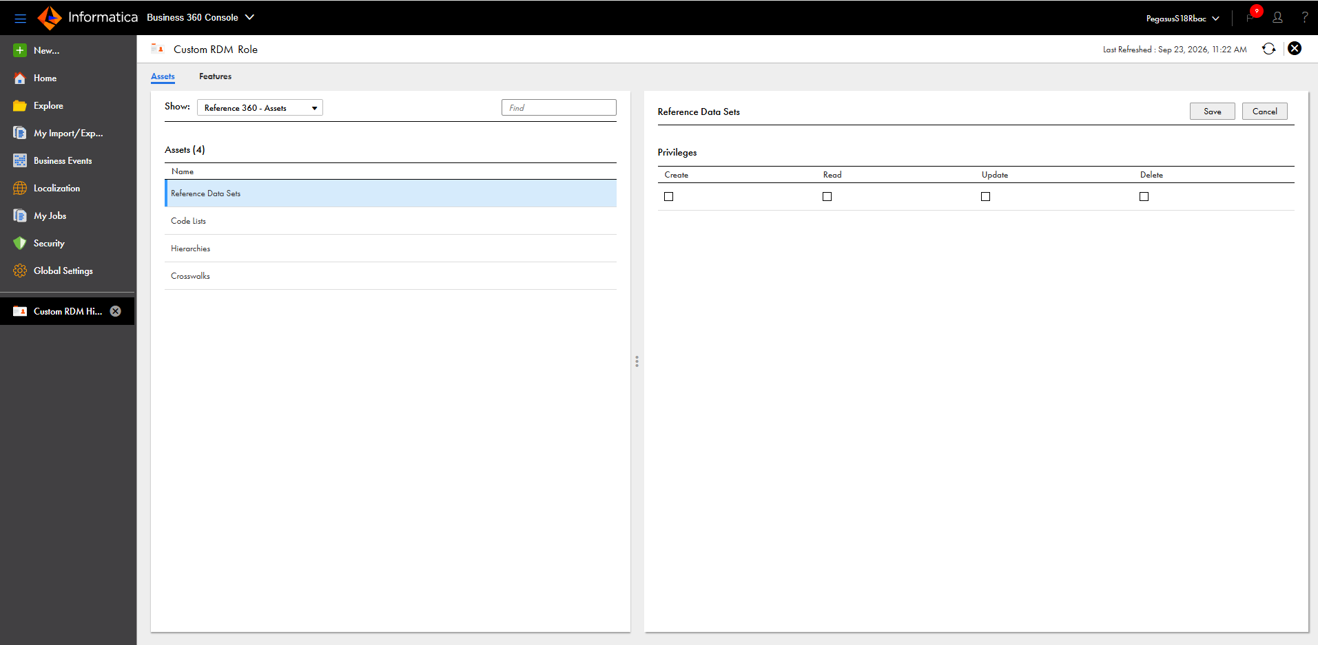 The image shows the list of reference data assets.