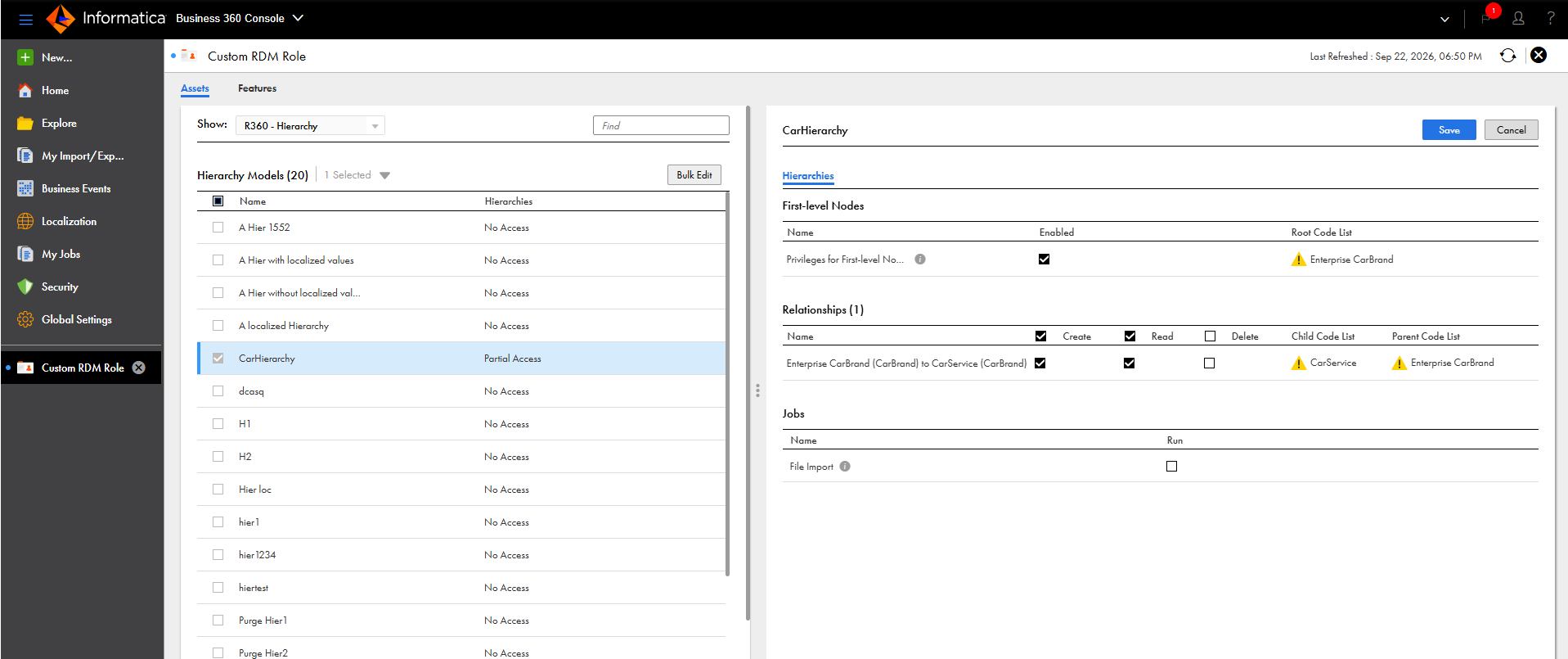 Assign the missing read privilege in the Records tab of the code list.