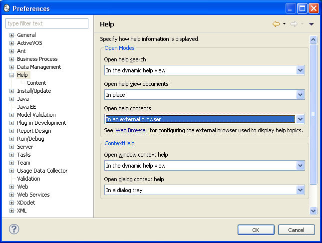 Help Preference dialog