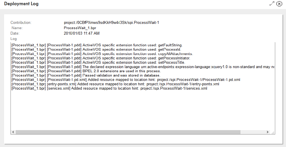 The contribution, name, date, and log details of a particular deployemnt log entry