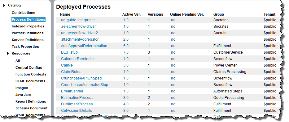 Process Definitions page