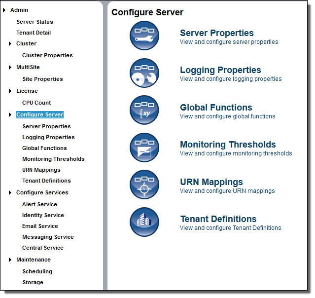 Configure Server page