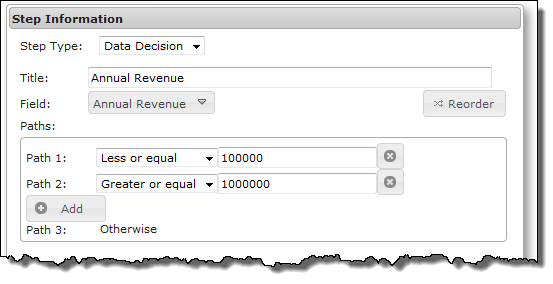 Data Decision Step with Annual Revenue field