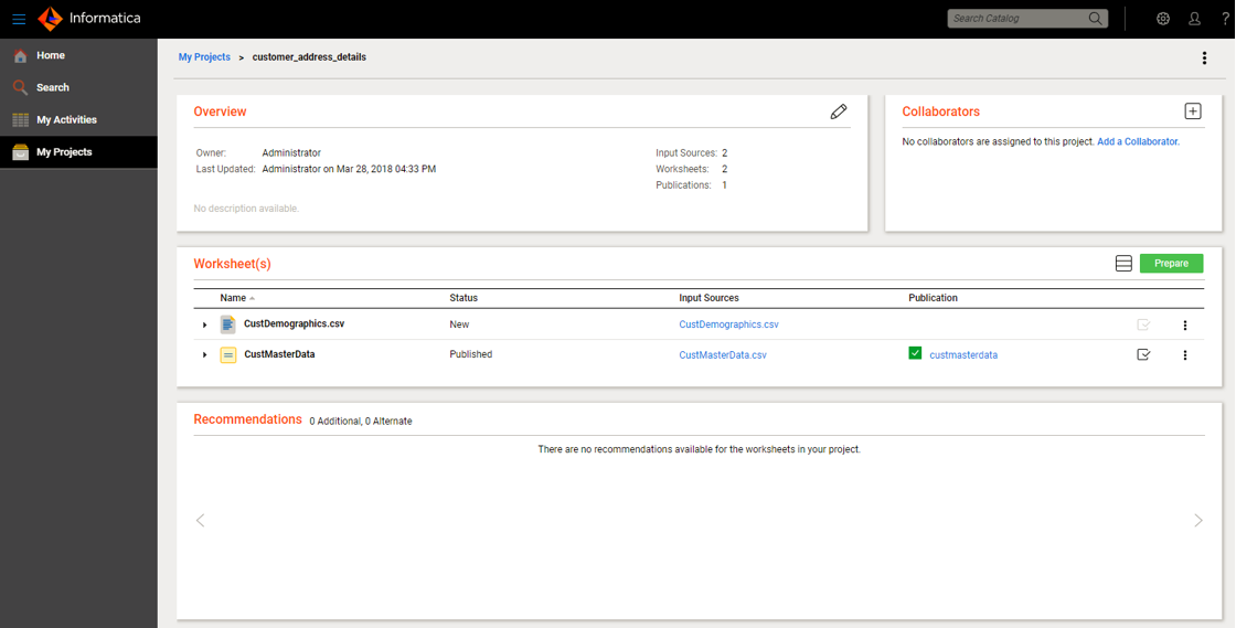 The image displays a project named customer_address_details.