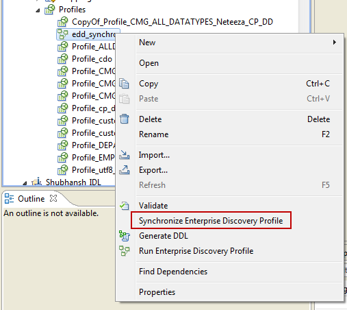 The image shows the synchronize enterprise discovery profile option in the developer tool.