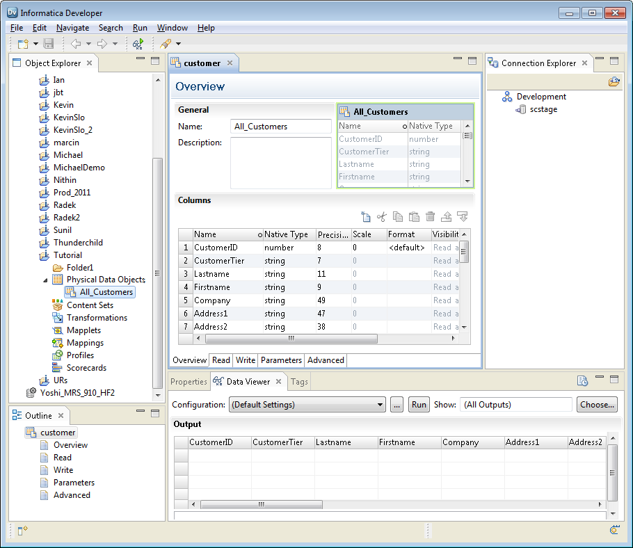 This graphic displays the contents of a data quality project in the Developer tool.