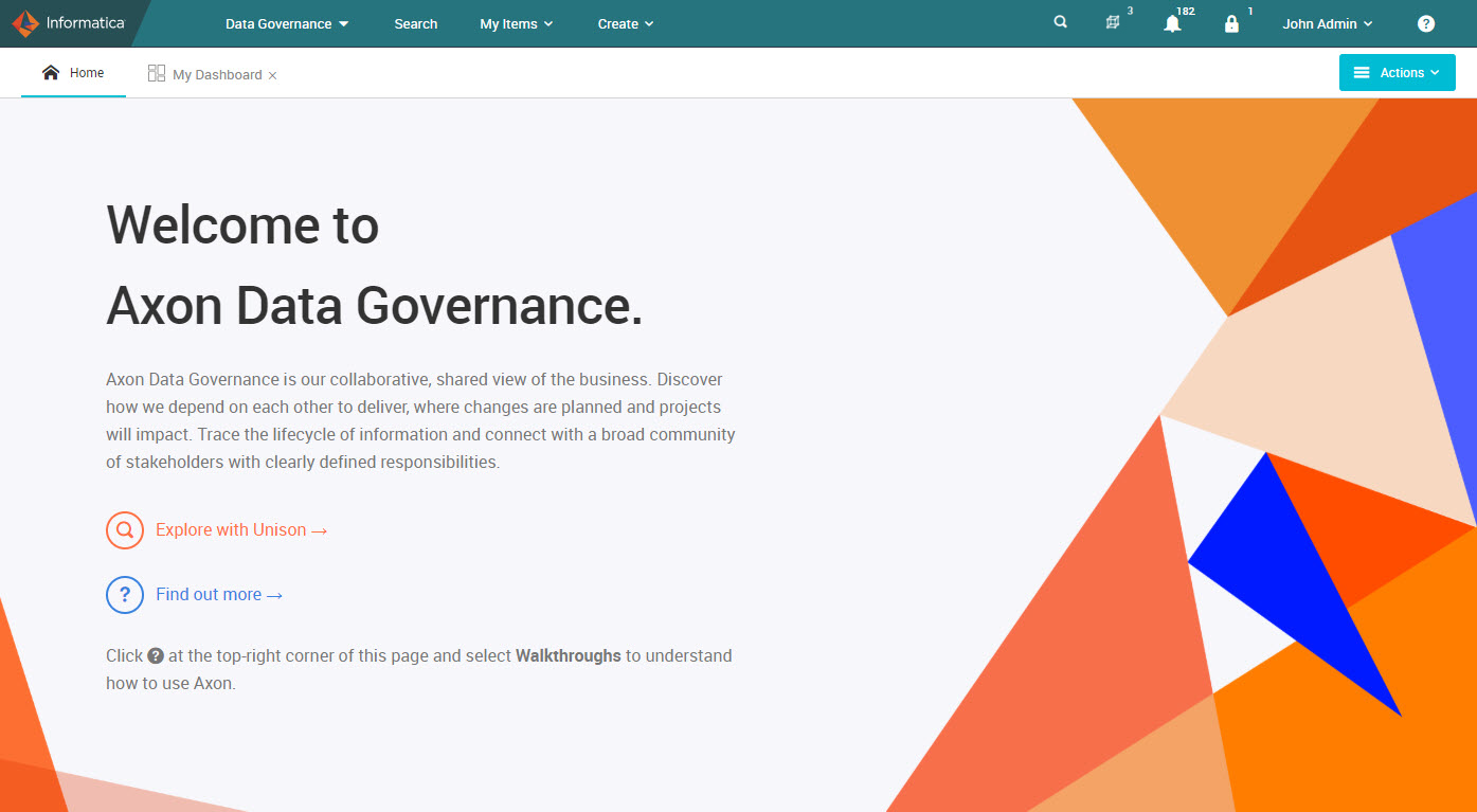 Axon Data Governance page on the Home tab