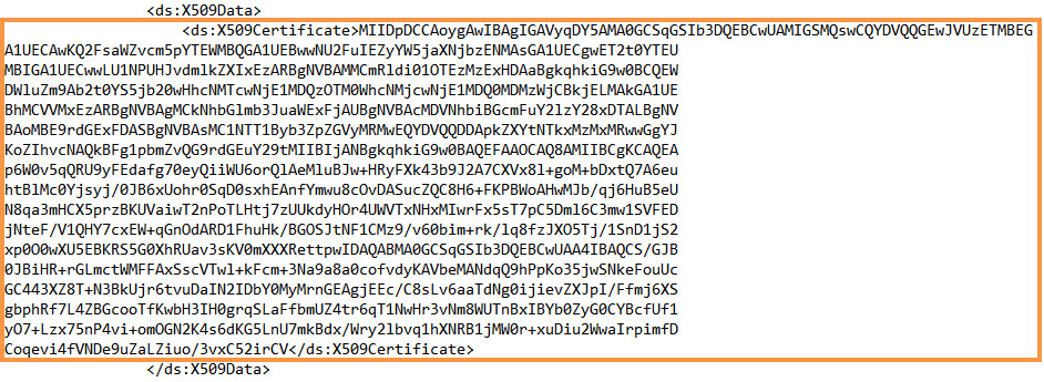 Sample X.509 certificate value