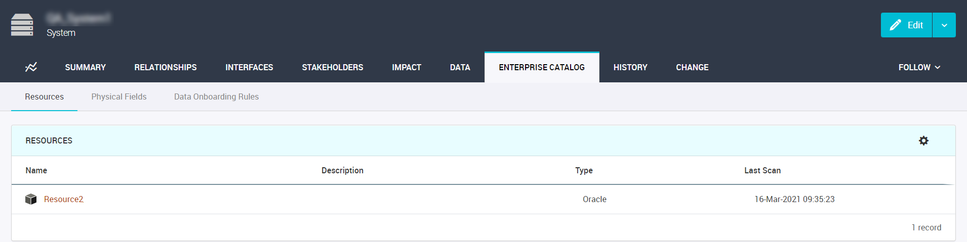 The image depicts the Enterprise Catalog tab of a system.