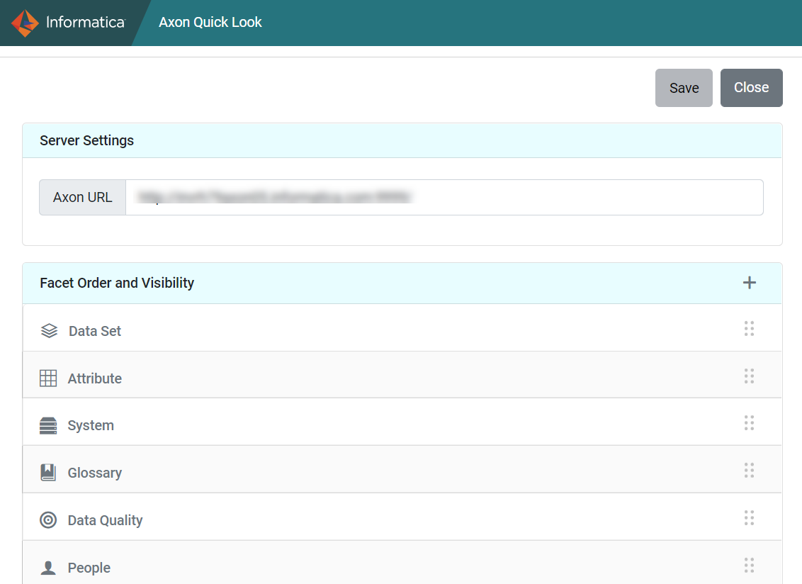 The image depicts the settings page of the Axon Quick Look browser extension.