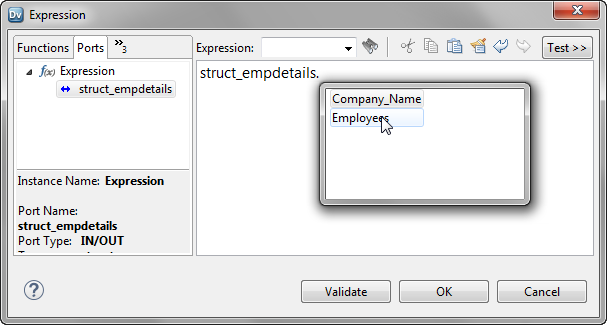 The Expression Editor shows a list of elements in the struct.