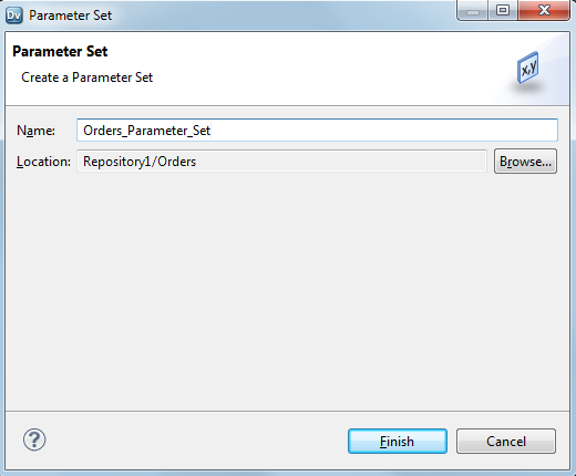 Enter the name of the parameter set and the repository location of the parameter set.