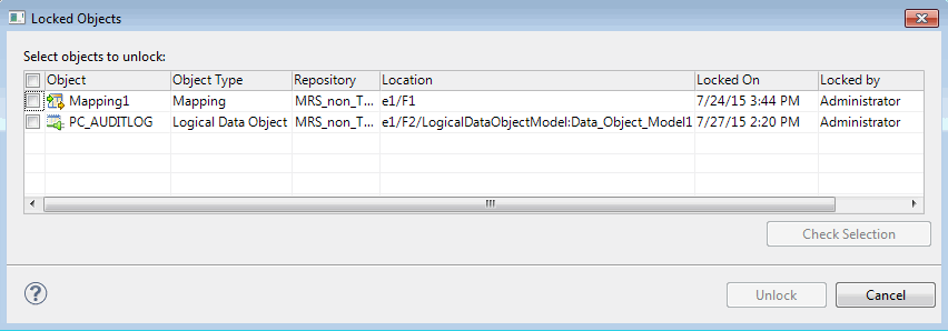 The Locked Objects dialog box lists objects that you own the lock on.