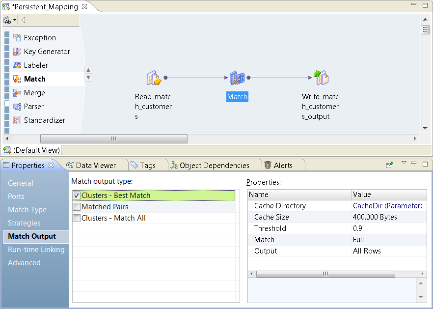 The nonreusable transformation displays the view names in a column below the mapping canvas in the Developer tool.