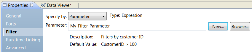 The Parameters tab has the following properties: Name, Description, Default Value, and an Edit button to edit the default value
