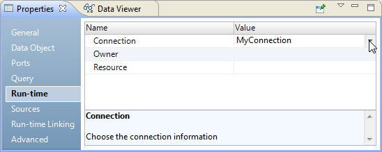 Click the right side of the Connection name field to change the connection that the transformation uses.