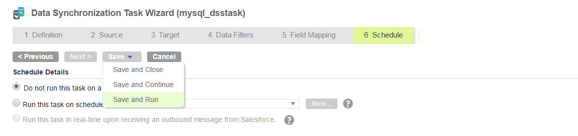 Schedule for data sychronization task