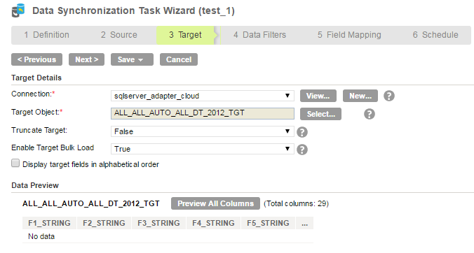 target for data synchronisation task