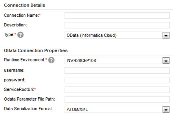 The New Connection page contains connection details and OData connection properties.