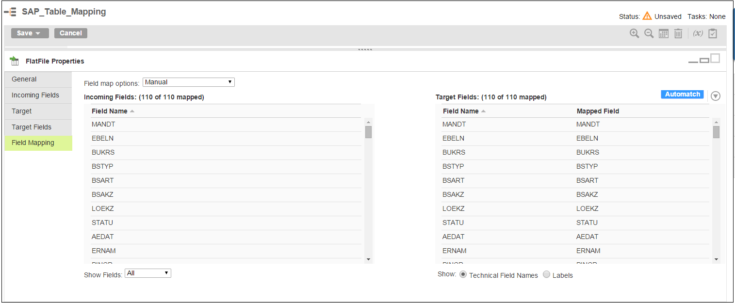 Map the source fields with the target fields