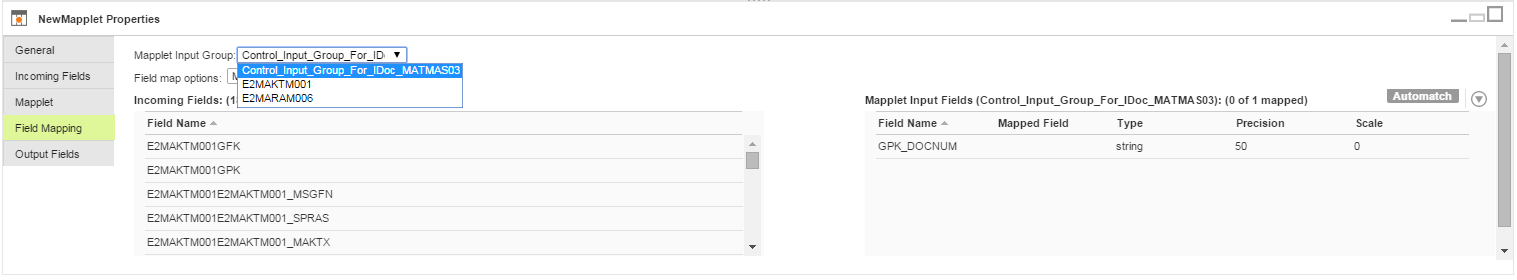 Field mapping in the mapplet