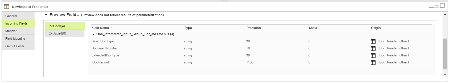 View the incoming single IDoc Reader object to the IDoc mapplet