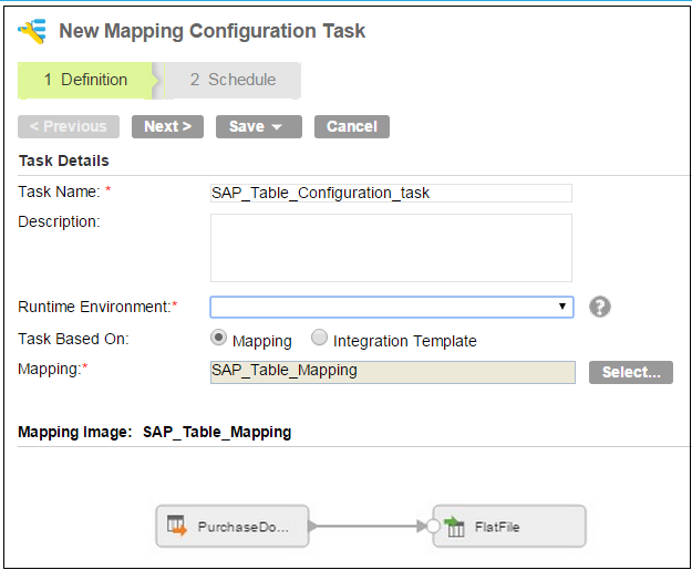 Create the mapping confitguration task with the SAP mapping