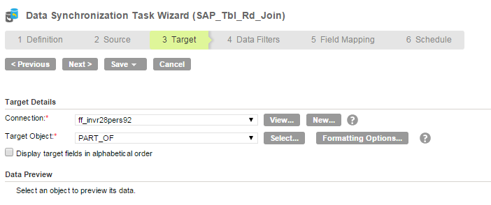 Data Synchronization task with a flat file target object