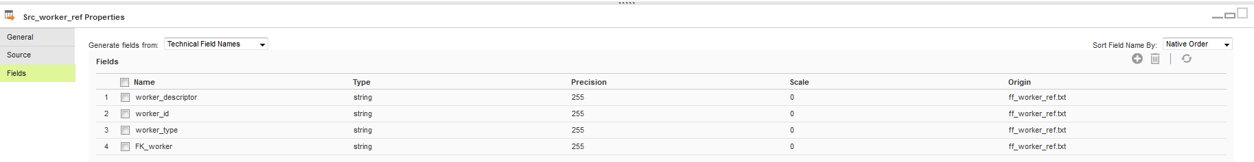 You can view the worker reference data in the Fields tab of the Source transformation.