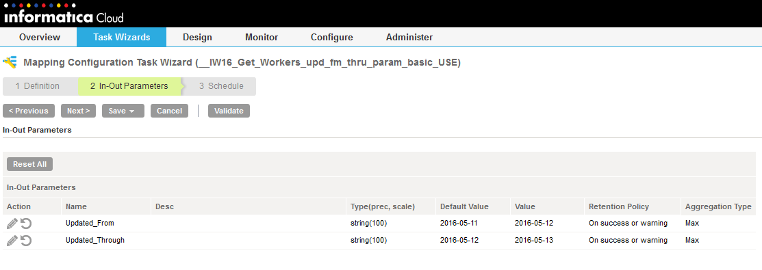 After you deploy a mapping that contains parameters in an Expression transformation to a Mapping Configuration Task, you can edit the values, if required.