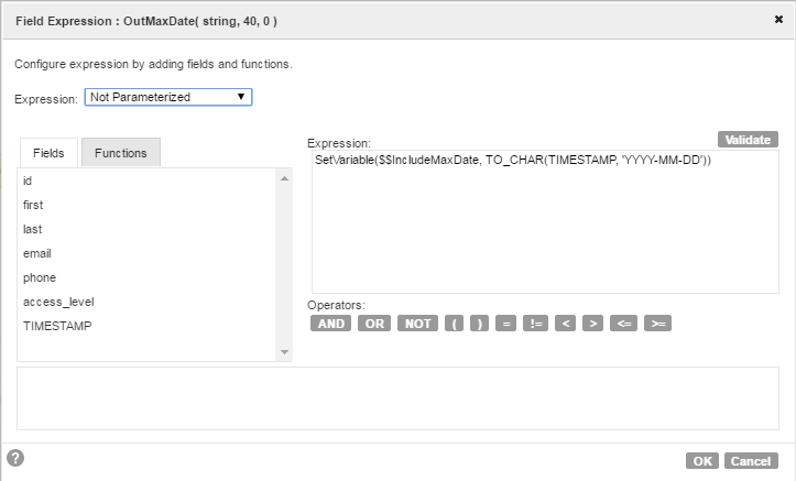 The image shows the Field Expression dialog with the SetVariable function.
