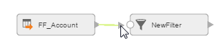 When you click on the edge of the FF_Account source object and then drag the cursor to the new transformation, the cursor moves an arrow from the FF_Account transformation to the new transformation.