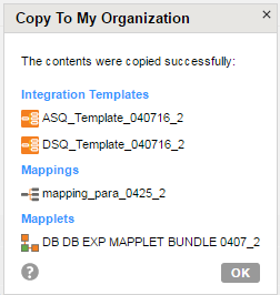 The image shows the details of a successful operation to copy the bundle contents.