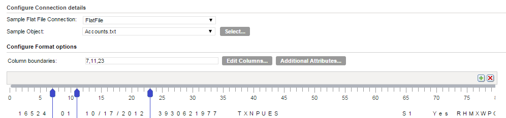 Three boundaries are shown on the ruler. The Column Boundaries field shows the location of the columns in bytes.