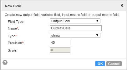 The OutMaxDate field also has a precision of 40.