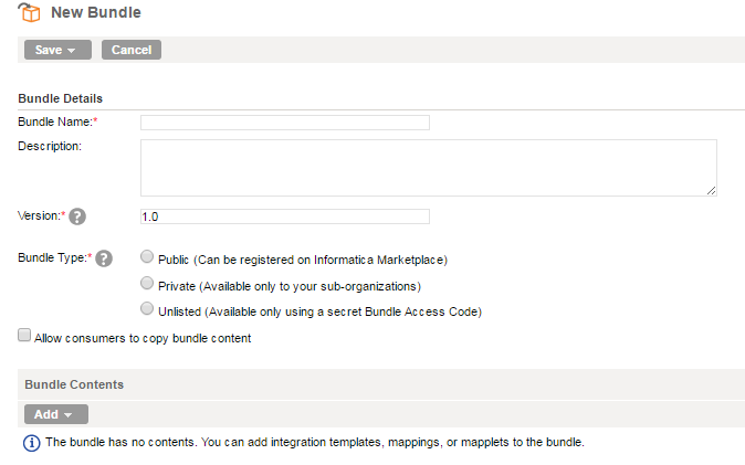 The image shows the New Bundle page wtih options visible for all bundle types.