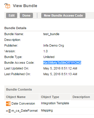 The image shows the View Bundle page for an unlisted bundle, that includes a bundle access code.