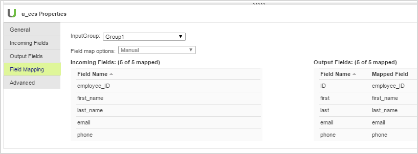 The image shows the incoming fields mapped to the output fields.