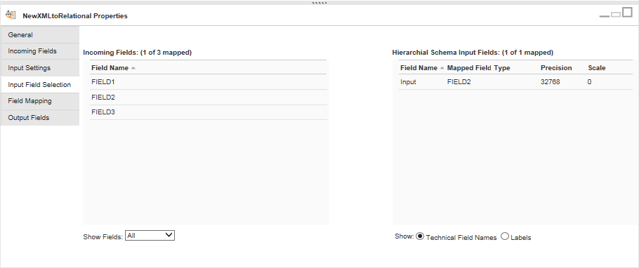 The Field Mapping tab shows the incoming fields that you can map to the Structure Parser input fields.