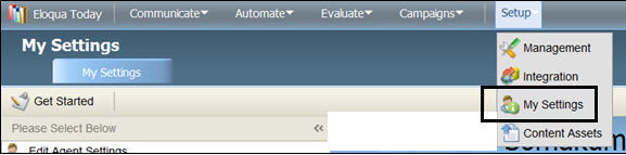 This image shows the My Settings page in the Eloqua application.