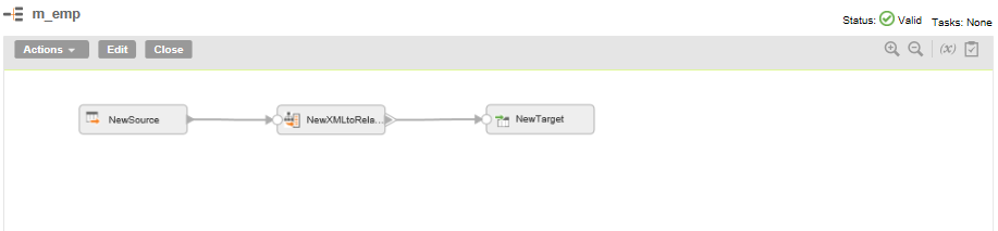 The mapping shows the data flow from the SourceLogFile source to a Structure Parser transformation with name LogParser. The Structure Parser transformations is linked to the TargetFile target.