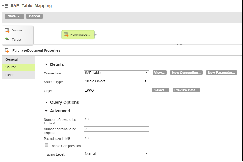 Configure an SAP object as source for the mapping