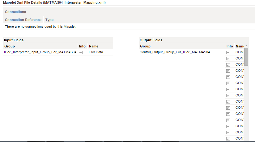 View the input and output details of the MATMAS04_Interpreter_Mapping mapplet