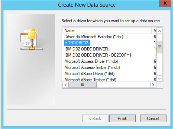 Select the driver to set up a data source.