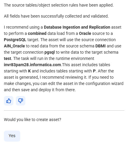 Summary of info entered for the task at the first prompt and during the conversation.
