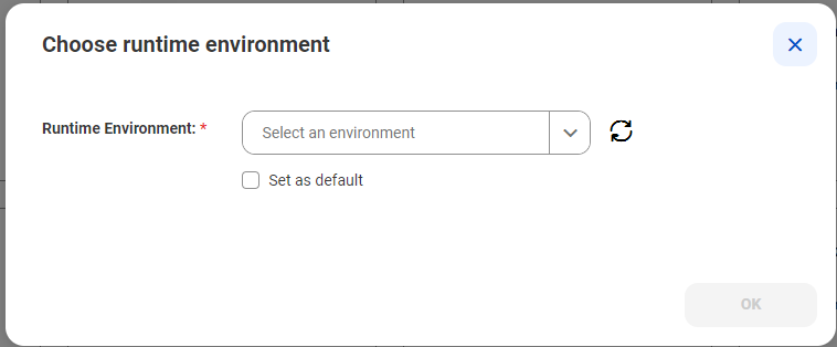 Select a runtime environment that was previously defined in Administrator from the drop-down list.